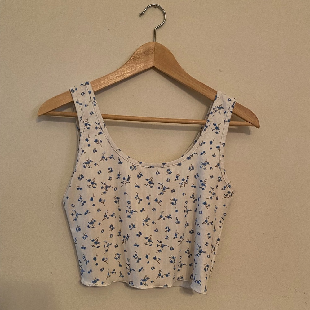 Floral White and Blue Women's Top